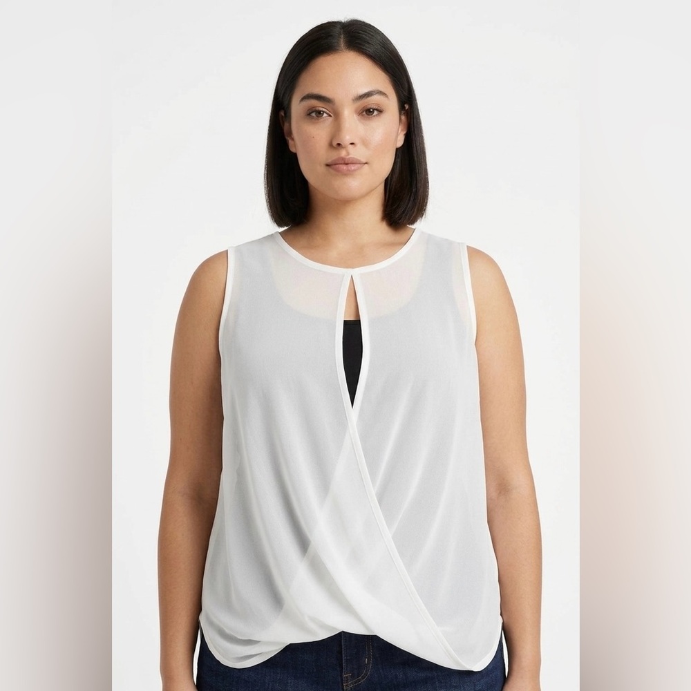 ☁️ Pure & Simple White Wrap-Front Sleeveless Blouse